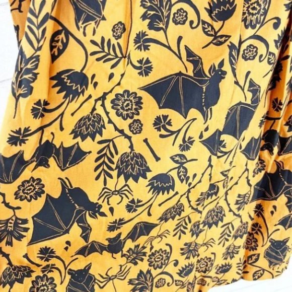 Modcloth Orange & Black Halloween Spooky Spider and Bat Print Cotton Dress NWT - Picture 8 of 12